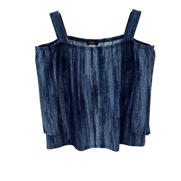 Cocomo Women's LG Cold Shoulder Denim Blue And White Abstract Print Blouse - Picture 1 of 6